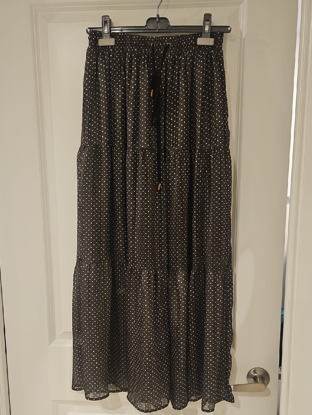 AFF Black Maxi Skirt with White Polka Dots